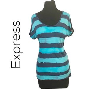Express Blue and turquoise stripe Split back top